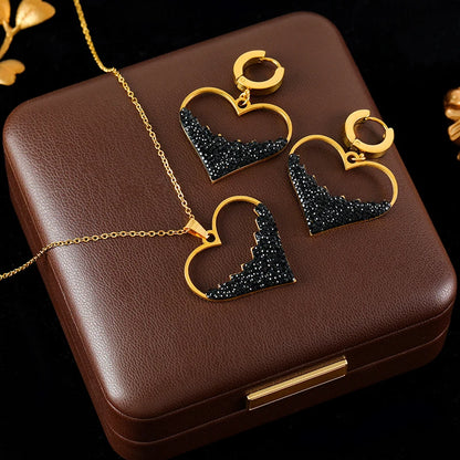 Hollow Heart Jewelry Set – 316L Stainless Steel Necklace & Earrings