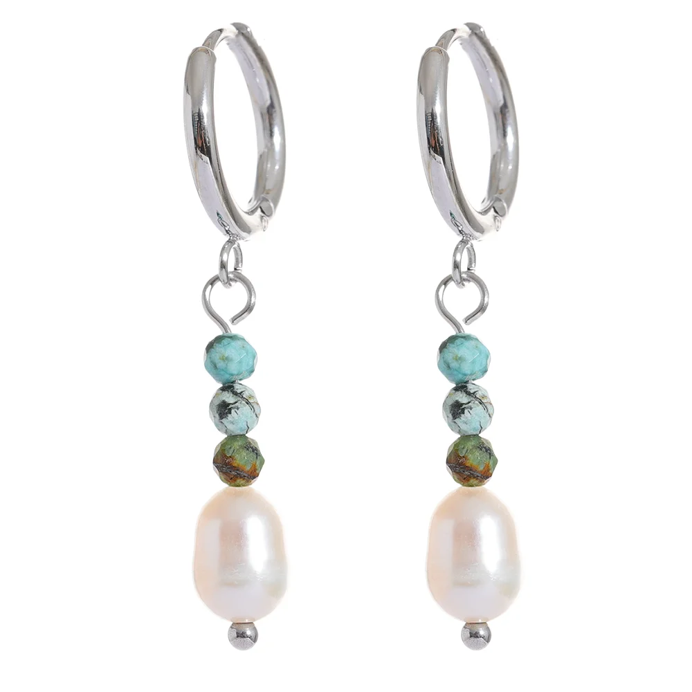 Freshwater Pearl & Stone Drop Hoop Earrings – Gold Plated