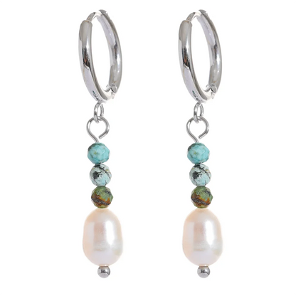 Freshwater Pearl & Stone Drop Hoop Earrings – Gold Plated