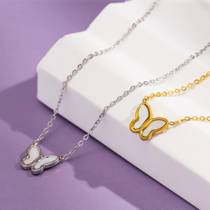 Women's Butterfly Earrings & Necklace Set - Hypoallergenic Stainless Steel with Shell