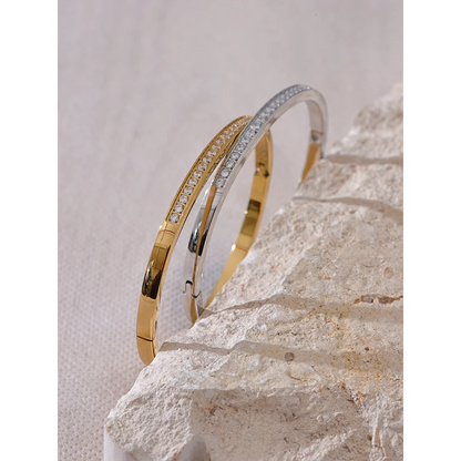 Cubic Zirconia Bangle – 60mm Gold-Plated Stainless Steel Daily Bracelet