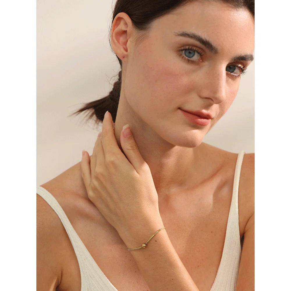 2MM Adjustable CZ Charm Bracelet – Gold Stainless Steel 18K Plated Waterproof