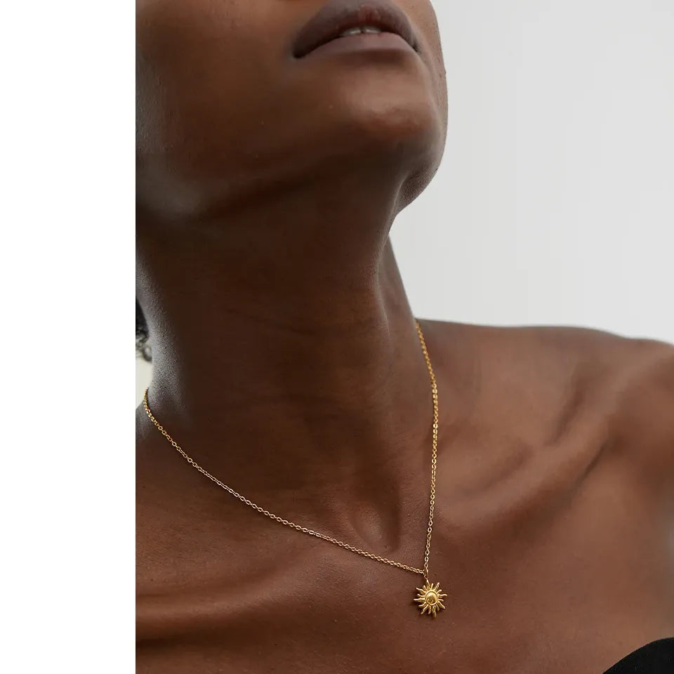 Golden Sun Pendant Necklace – Stainless Steel Trendy Jewelry