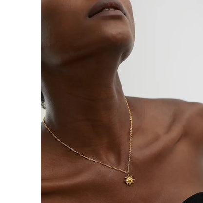 Golden Sun Pendant Necklace – Stainless Steel Trendy Jewelry