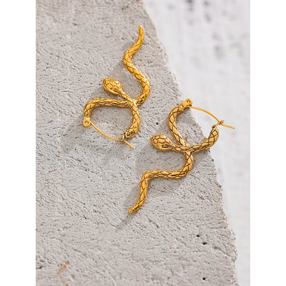Stylish Unique Stainless Steel Snake Hoop Earrings - 18K PVD Gold Waterproof Jewelry