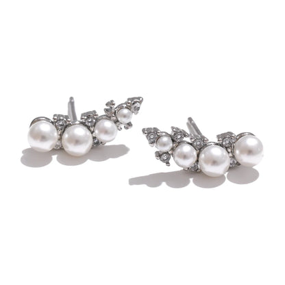 Tarnish-Free Gold Stud Earrings with Pearls & Cubic Zirconia – Elegant Jewelry