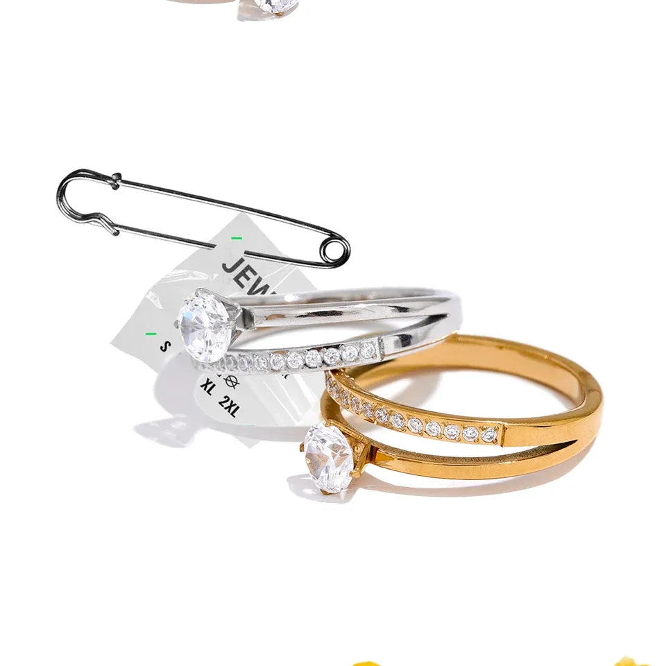 Luxe Jewels Cubic Zirconia Stainless Steel Double - Romantic Gold Plating Jewelry