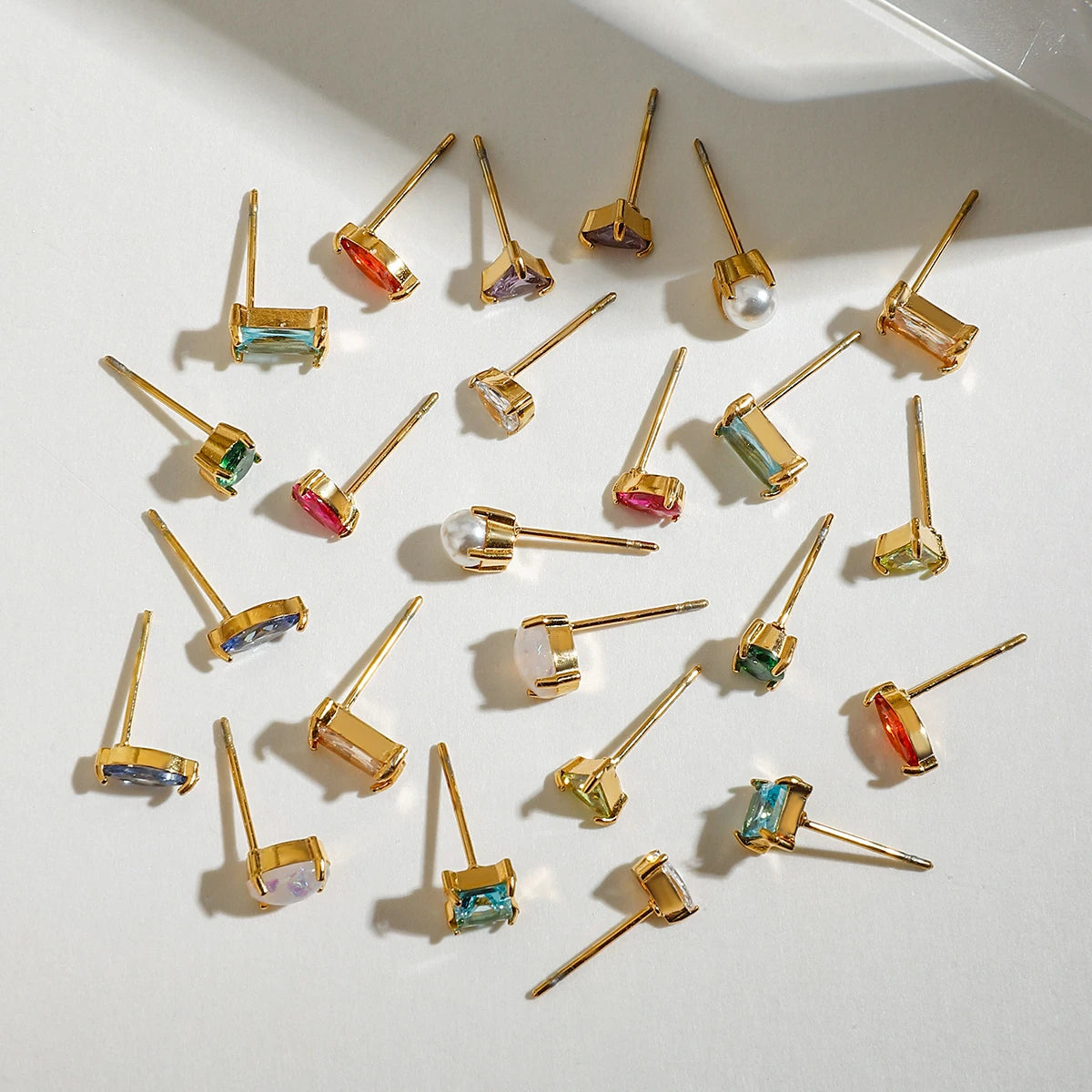 Uworld Minimalism Birthstone Gold Color Ear studs Grace Personalized Delicate Gemstone Earring Dainty Birth Month Stone Charm