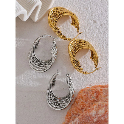 Charm Stainless Steel Twisted Hoop Earrings Waterproof Texture 18K Gold Plated Fashion Jewelry