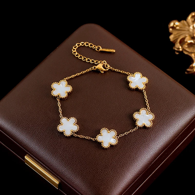 Black Clover Flower Bracelet – Stainless Steel Charm Jewelry