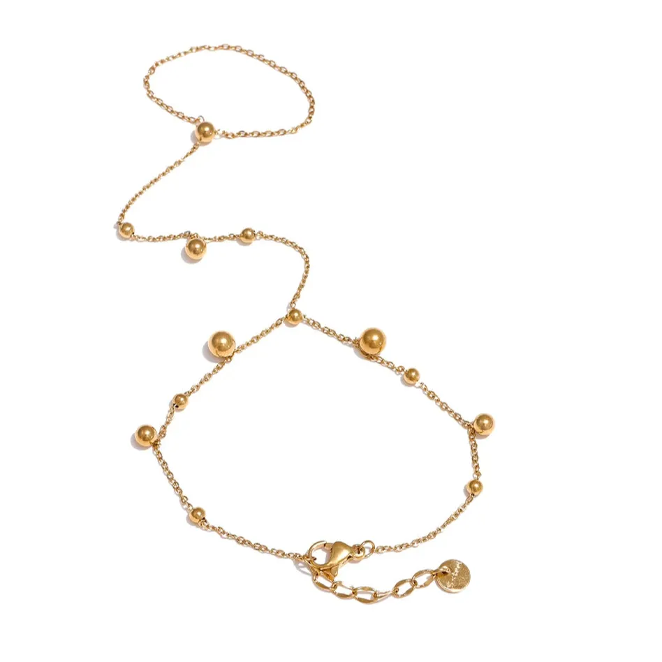 Gold Stainless Steel Finger Hand Bracelet – 18K Plated Beaded Jewelry