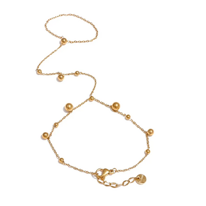 Gold Stainless Steel Finger Hand Bracelet – 18K Plated Beaded Jewelry