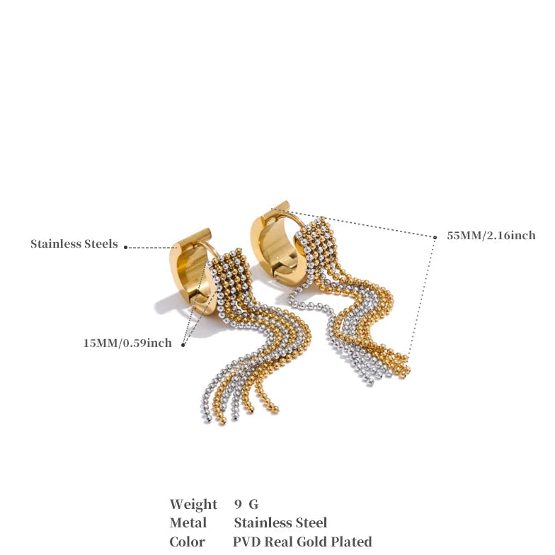 Stainless Steel Tassel Long Chain Drop Dangle Earrings Trendy Waterproof Jewelry