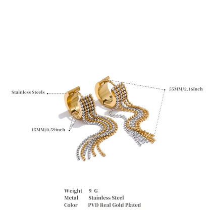 Stainless Steel Tassel Long Chain Drop Dangle Earrings Trendy Waterproof Jewelry