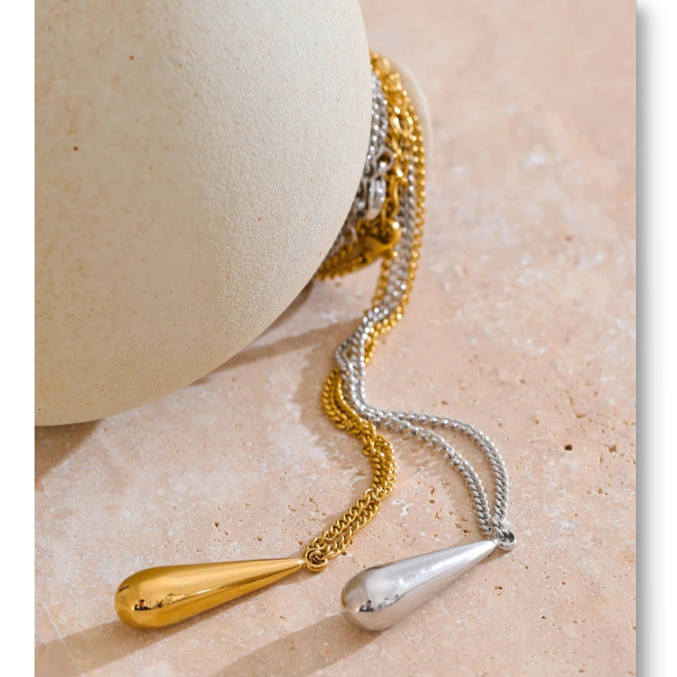 Minimalist Water Drop Pendant Necklace – Gold Stainless Steel