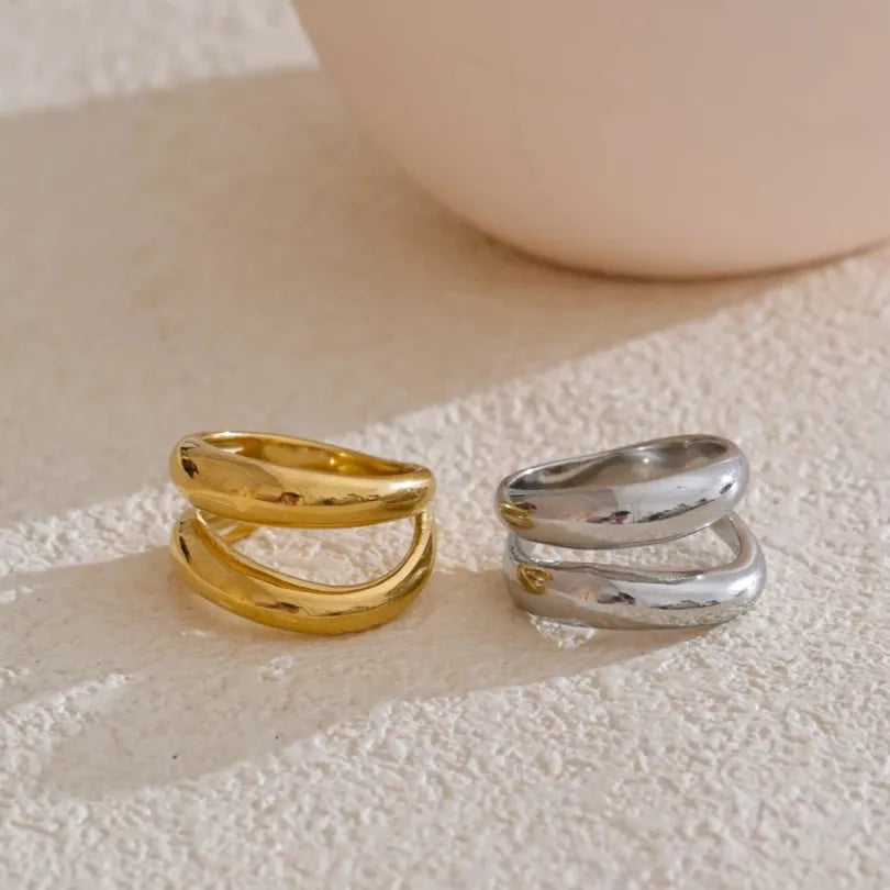 Luxe Jewels Stainless Steel Double Layer Cast Ring - 18K Real Gold Plated Waterproof Jewellery