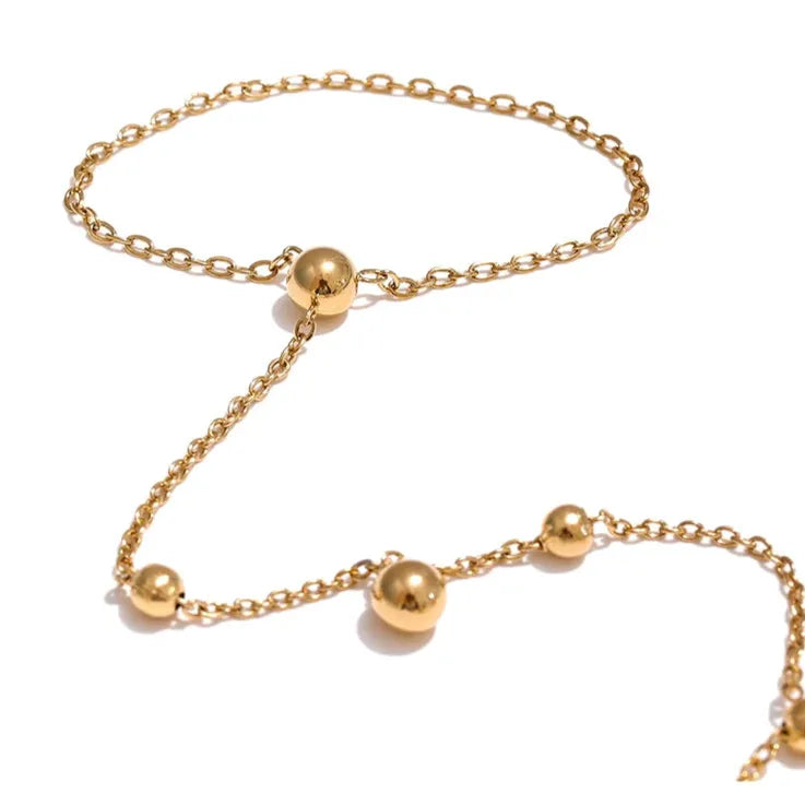 Gold Stainless Steel Finger Hand Bracelet – 18K Plated Beaded Jewelry