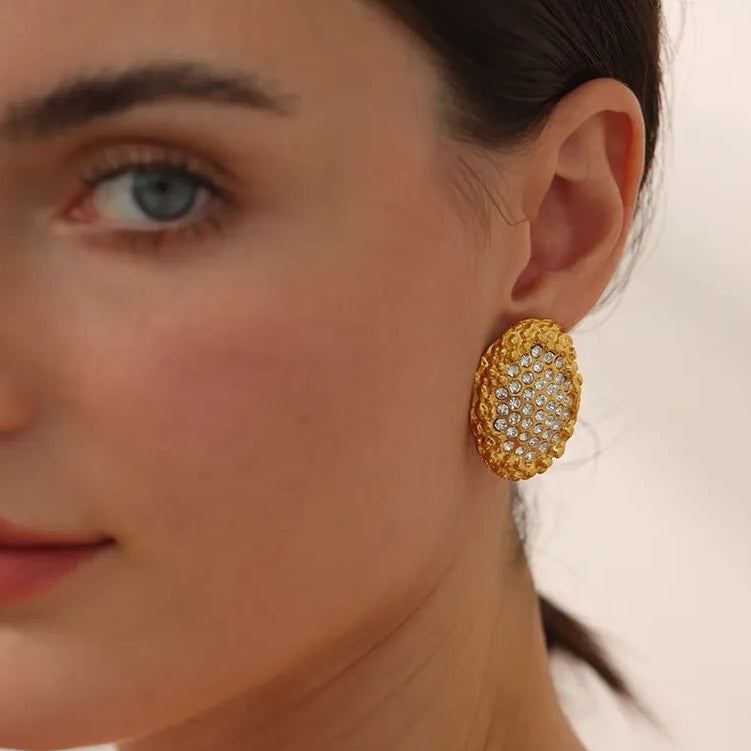 Large Push Back Cubic Zirconia Earrings - Hypoallergenic 18k Gold Colour Stainless Steel Jewelry for Women