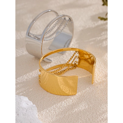 Adjustable Hollow Wide Cuff Bracelet – 18K Gold Plated Stainless Steel