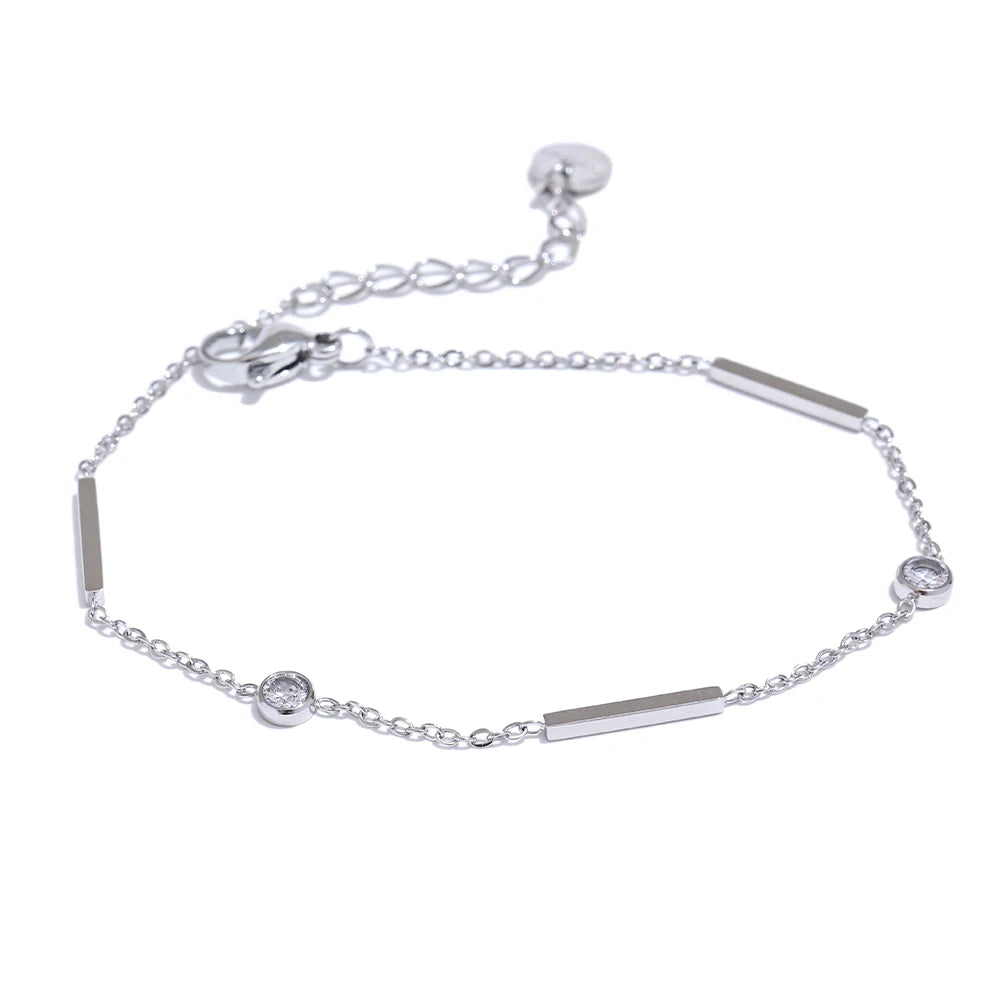 Zircon Thin Chain Charm Bracelet – 316L Stainless Steel