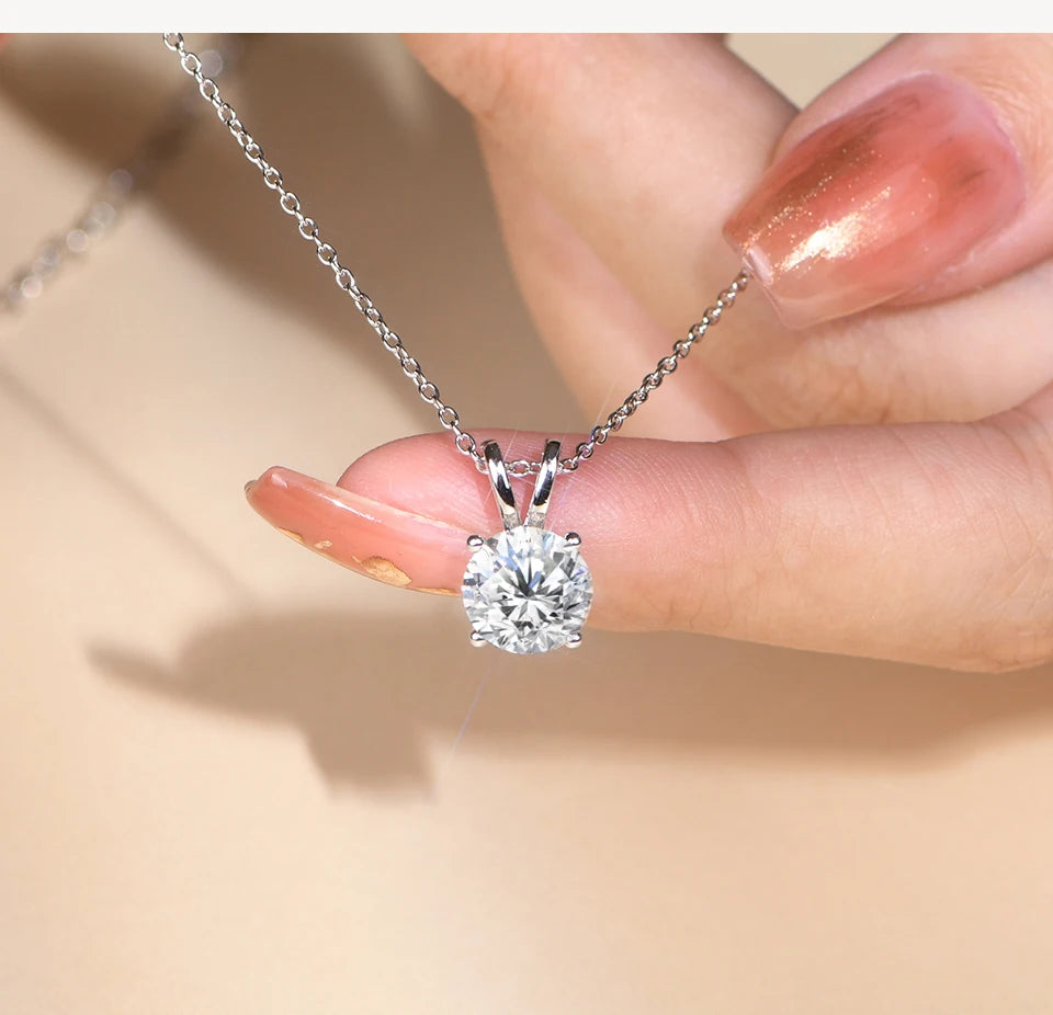 Luxe Jewels 2Carat 8.0mm Real Moissanite Pendant Necklace For Women 100% 925 Sterling Silver