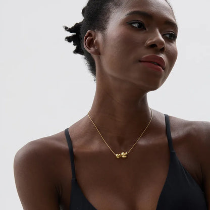 Gold Ball Beads Pendant Necklace – Stainless Steel Trendy Jewelry