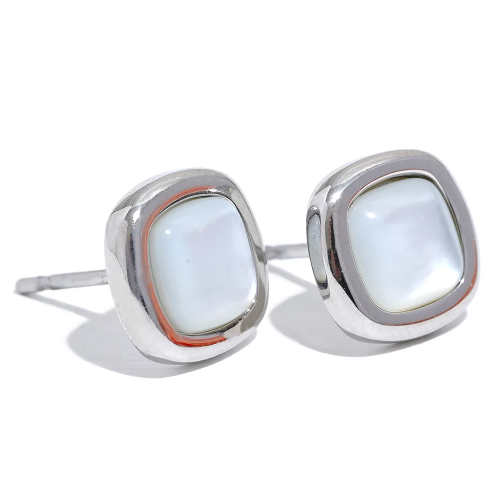 Stylish Gold Plated Shell Square Earrings – Tarnish-Free Stud Design