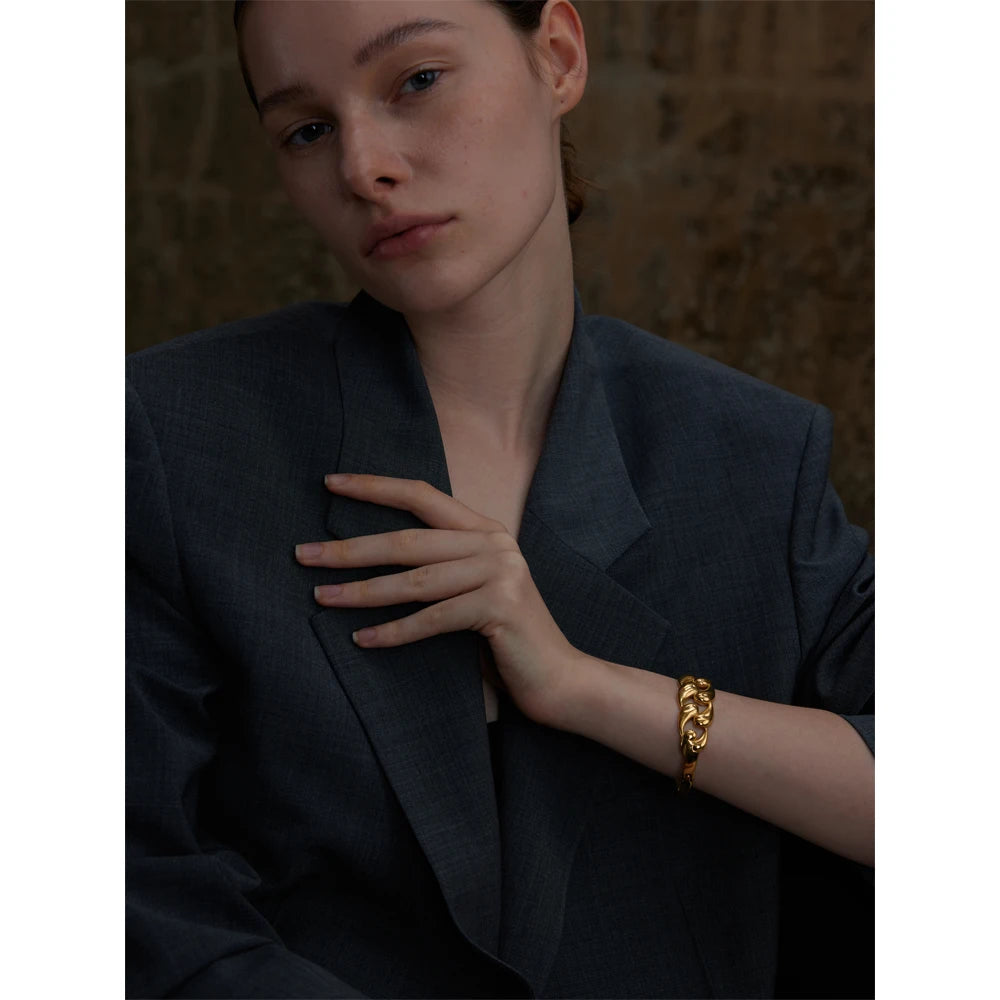 Water Drop Hollow Bangle – 64mm Gold-Plated Stainless Steel Statement Bracelet