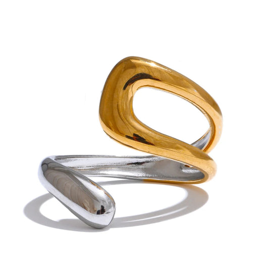 Luxe Jewels Adjustable Double Color Stainless Steel Ring - 18K Gold Plated Waterproof Jewelry