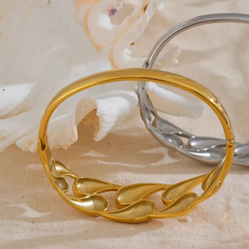 Water Drop Hollow Bangle – 64mm Gold-Plated Stainless Steel Statement Bracelet