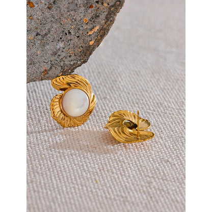 Chic Gold Plated Stud Earrings – Waterproof Natural Shell Design
