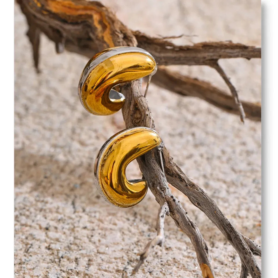 Glossy Stainless Steel C-Shape Waterproof Earrings Versatile everyday Attractive Jewelry