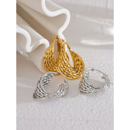 Charm Stainless Steel Twisted Hoop Earrings Waterproof Texture 18K Gold Plated Fashion Jewelry