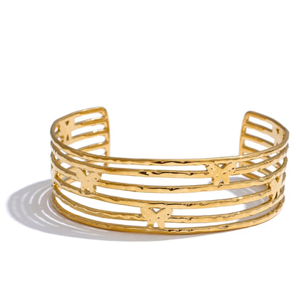 Butterfly Cuff Bracelet – Gold-Plated Stainless Steel Wide Open Bangle