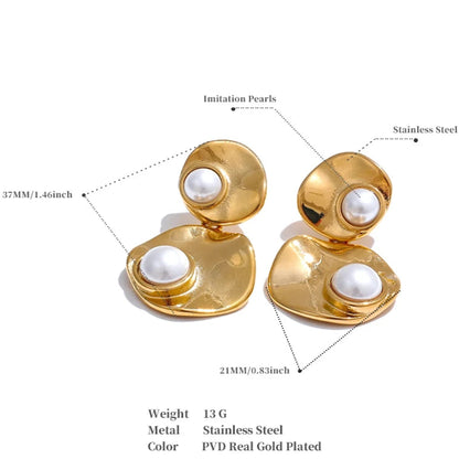 Elegant Gold Plated Round Pearl Earrings – Tarnish-Free Drop Style