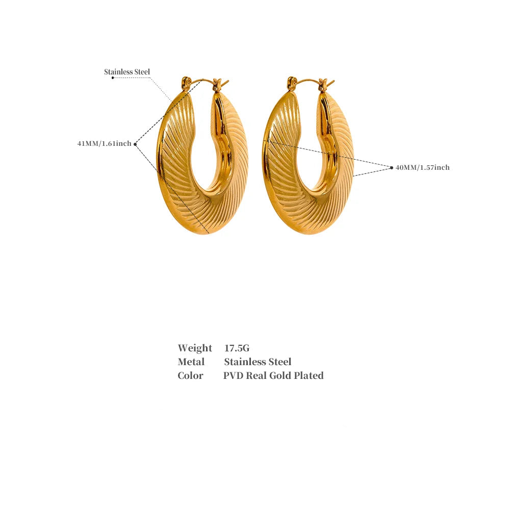 40mm Minimalist Fashion Gold Color Waterproof Hoop Earrings for Women Trendy Metal Textured Stylish Charm Jewelry