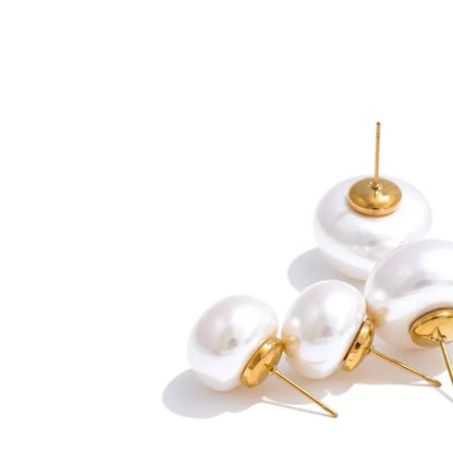 18mm / 12mm Korean Style Pearl Round Stud Earrings Versatile Daily Stainless Steel Fashion Jewelry