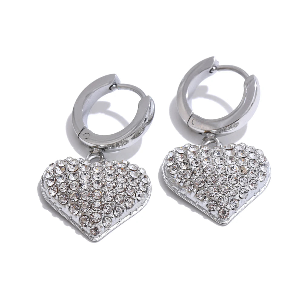 Cubic Zirconia Heart Drop Earrings - 18K Gold Plated Stainless Steel Classic Romantic Daily Wear Jewelry Waterproof