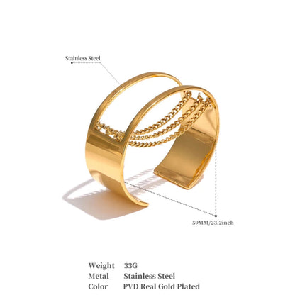 Adjustable Hollow Wide Cuff Bracelet – 18K Gold Plated Stainless Steel
