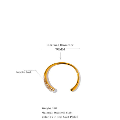 Geometric Pearl Cuff Bracelet – Gold Plated Stainless Steel Elegant Design