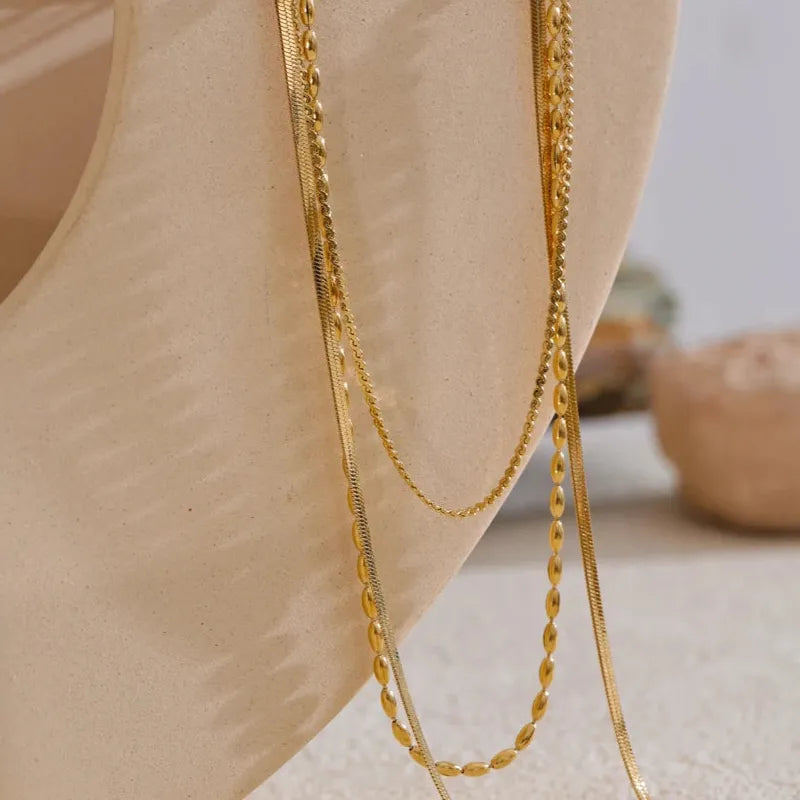Chic Gold Plated Stainless Steel Layered Necklace – Minimalist Style