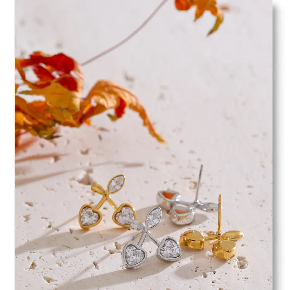 Cute Shiny Cherry Stud Earrings Waterproof Chic Daily Jewelry for Women Stainless Steel PVD Plated Trendy Accessory