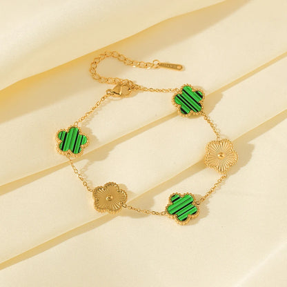 Green Clover Charm Bracelet – Double-Sided Stainless Steel Jewelry