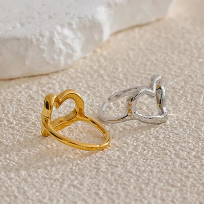 Luxe Jewels Women’s Stainless Steel Heart Love Ring - 18K Gold Plated Jewelry