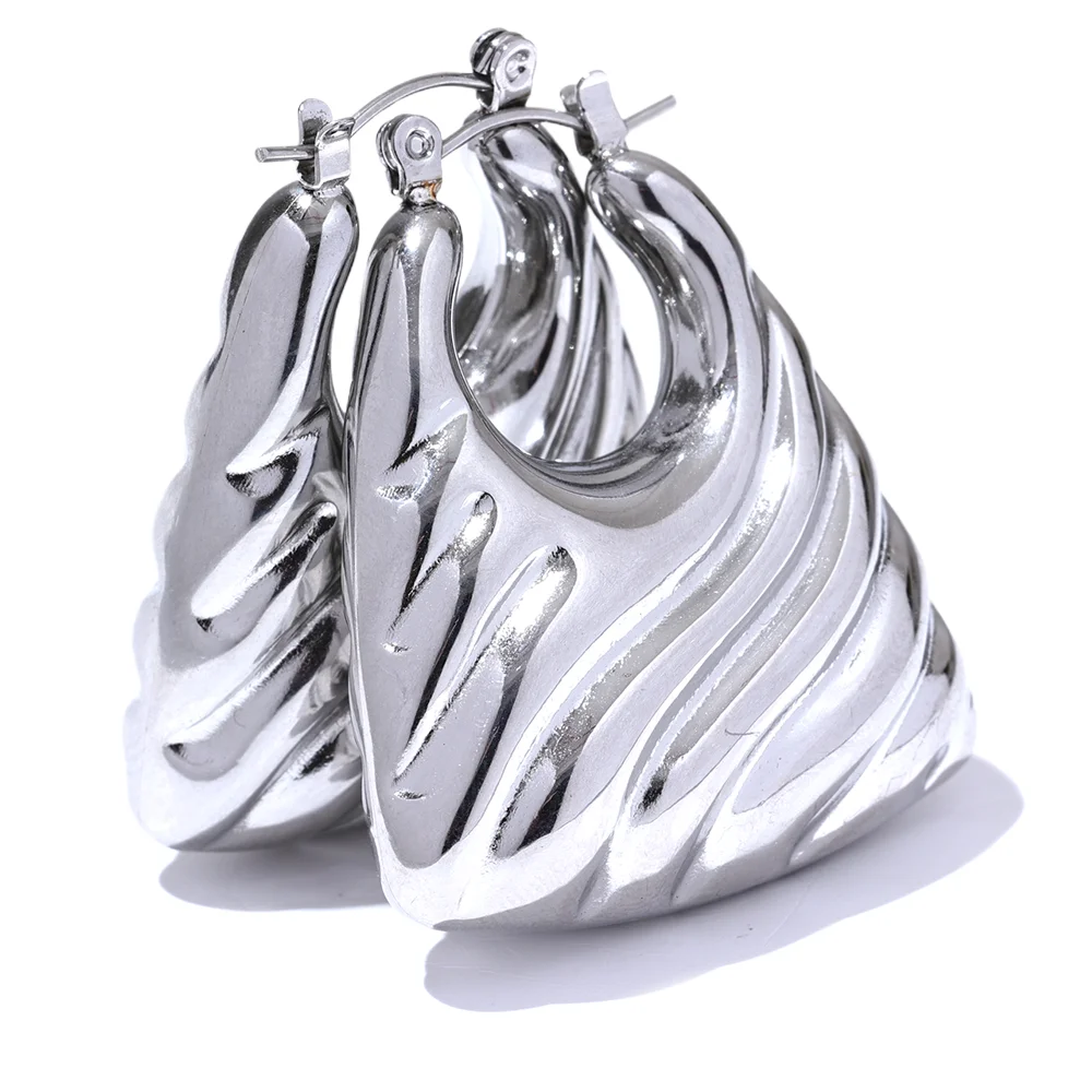 Stainless Steel Hollow Chunky Hoop Earrings Gold Silver Color Waterproof Jewelry for Women