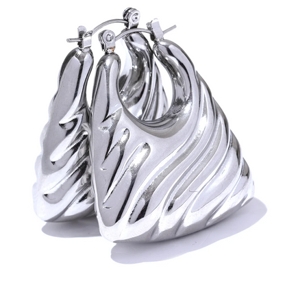 Stainless Steel Hollow Chunky Hoop Earrings Gold Silver Color Waterproof Jewelry for Women