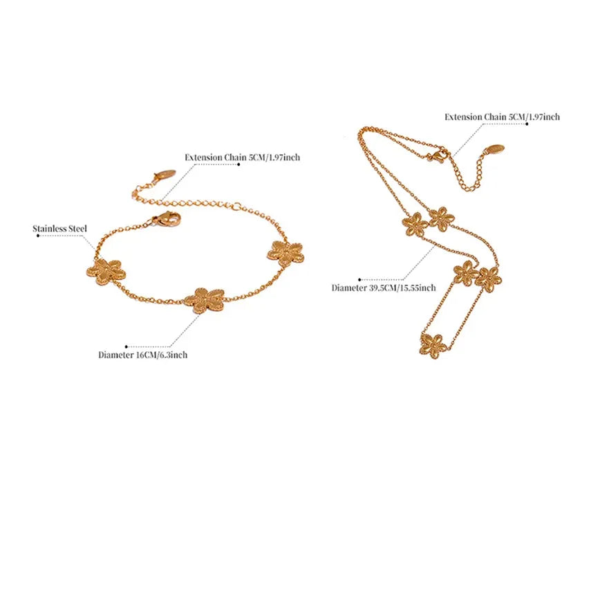 Gold Flower Jewelry Set – Stainless Steel Necklace & Bracelet