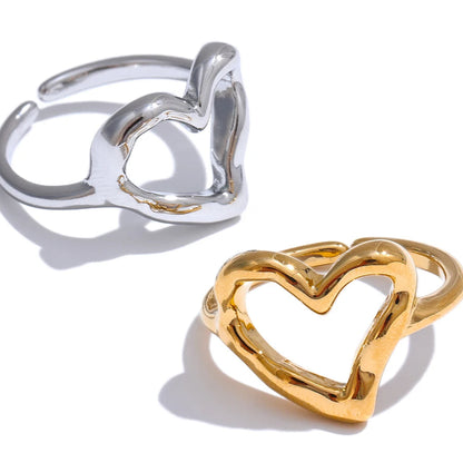 Luxe Jewels Women’s Stainless Steel Heart Love Ring - 18K Gold Plated Jewelry