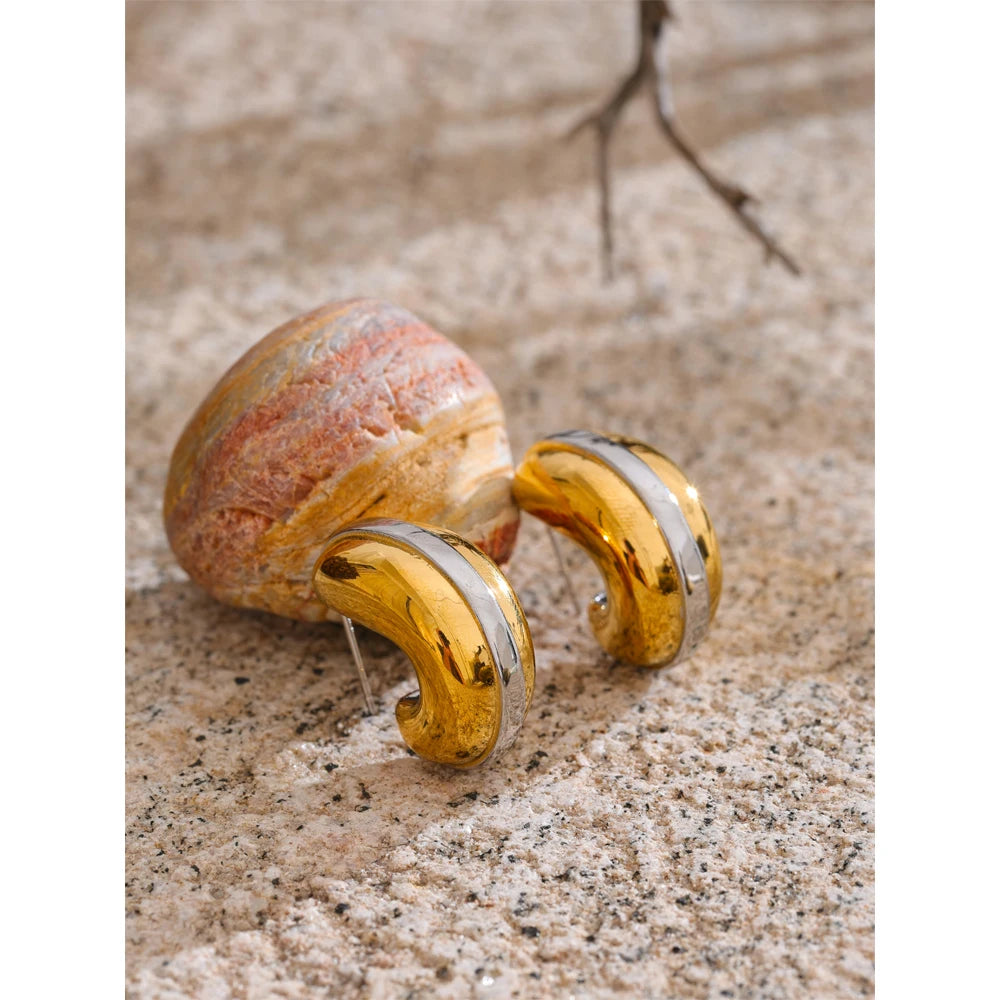 Glossy Stainless Steel C-Shape Waterproof Earrings Versatile everyday Attractive Jewelry