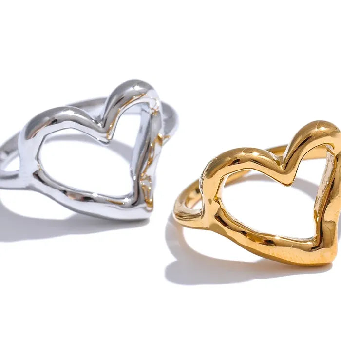 Luxe Jewels Women’s Stainless Steel Heart Love Ring - 18K Gold Plated Jewelry